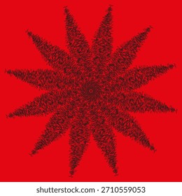 Abstract scribble star. Dynamic burst element. Grunge texture Vector. Bright red background