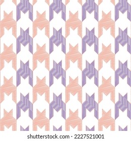 Abstract Scribble Style Houndstooth Checkered Plaid Seamless Pattern Trendy Fashion Colors Perfect for Allover Fabric Print or Wrapping Paper Lilac Peach Pink Tones