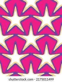 Abstract Scribble Style Stars Seamless Retro Pattern Trendy Fashion Colors Perfect for Allover Print Backdrop Fuchsia Purple Tones