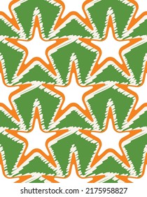 Abstract Scribble Style Stars Seamless Retro Pattern Trendy Fashion Colors Perfect for Allover Print Backdrop Bright Green Orange Tones
