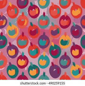 Abstract scribbles with colored berries.Hand drawn with ink and marker brush seamless background.Ethnic design.