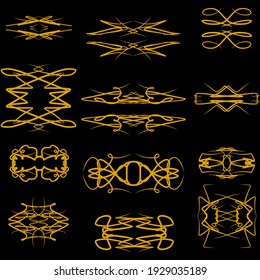 Garabatos abstractos o tatuajes abstractos, color dorado en el fondo negro, ideal para logotipos o fondos y fondos de escritorio