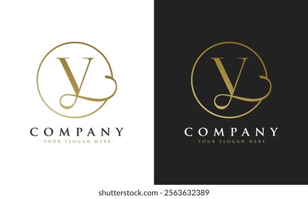 Abstract script gold premium luxury letter Y logo design