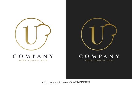 Abstract script gold premium luxury letter U logo design