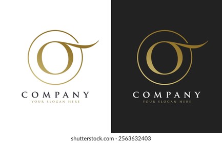 Abstract script gold premium luxury letter O logo design