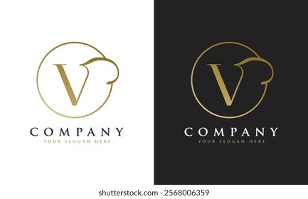 Abstract script gold premium luxury letter V logo design