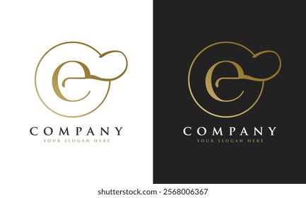 Abstract script gold premium luxury letter E logo design