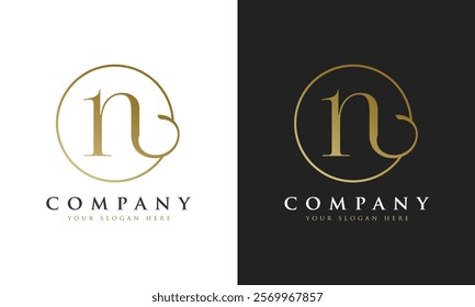 Abstract script gold premium luxury letter N logo design