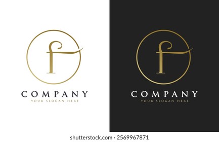 Abstract script gold premium luxury letter F logo design