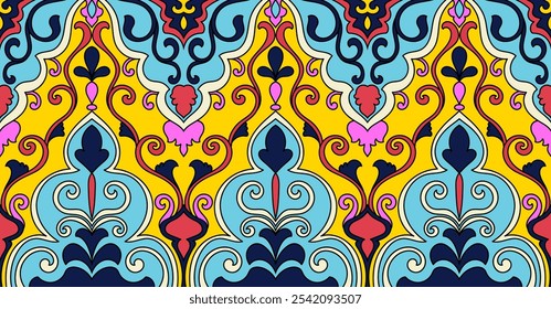 abstract scroll flower Seamless ethnic tribal pattern, fabric, rug, wallpaper.