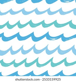 Abstract sea background with blue thick brush strokes. Hand drawn nautical seamless pattern. Blue ocean waves, vector bold curly lines. Waves, swirl and twirl seamless pattern.