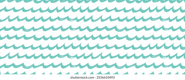 Abstract sea background with blue thick brush strokes. Hand drawn nautical seamless pattern. Blue ocean waves, vector bold curly lines. Waves, swirl and twirl seamless pattern.