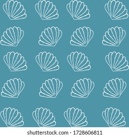 Abstract sea background with shells. On a blue background with the possibility of change. For paper, fabric and wallpaper.