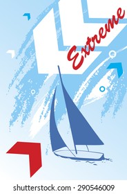 Abstract sea background.Blue yacht.Extreme sport