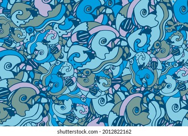 Abstract sea blue background, art pattern, hand drawing. Vector illustration