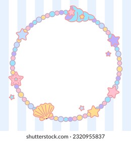 Abstract sea circle background vector illustration. Abstract cute background. Decoration banner themed Lol surprise doll girlish style. Invitation card template with pearles, shells, sea stars