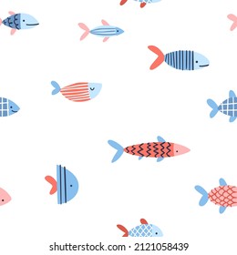 Abstract sea fish pattern. Cute doodle baby seamless vector print for fabric, textile, paper, nursery.