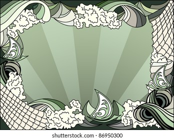 Abstract sea frame with sailer and net. Very easy can do background without stripes.