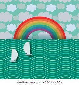 Abstract sea landscape with rainbow