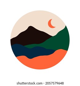 Abstract sea mountain landscape. Boho social media highlight cover, contemporary nature art. Minimal vector illustration