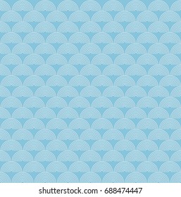 Abstract sea ocean water wave, blue and white semicircle lines wave pattern, linear design vector illustration