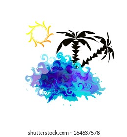 abstract sea palms and sun. Vector