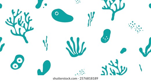 Abstract sea pattern with tropical fishes and corals green color, seamless designs on textiles, clothing, gift wrapping, banners, home decor, abstract backgrounds. Vector illustration.