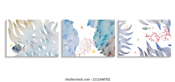 Abstract Sea Plants Watercolor Vector Backgroud