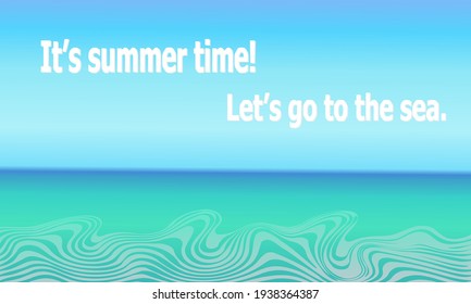 Abstract Sea Scape Background. Ocean Green And Sky Blue With Abstract Wavy Sand Pattern, Summer Time Letters, Copy Space. Vector Illustration.