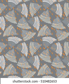 Abstract sea shell dark gray textured.Hand drawn with ink seamless background.Creative handmade repainting design for fabric or textile.Geometric pattern made of striped triangular shapes.