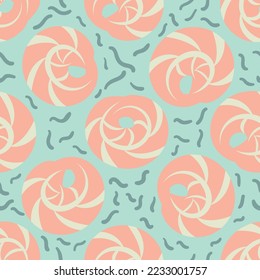 Abstract sea shells seamless vector pattern background. Modern hand drawn mussel repeat ocean wildlife backdrop. Pink blue colors. All over print for summer seaside vacation beach resort