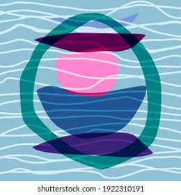 Abstract sea stones lined in the shape of a balance vector poster. 