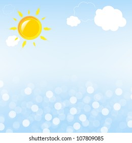 Abstract Sea And Sun With Bokeh, Vector Illustration