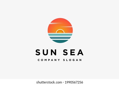 Abstract Sea and sunset logo design vector illustration. Sea and sunset suitable for holiday and vacation logos.