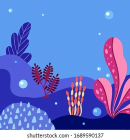 Abstract sea underwater background with copy space for text. Merine ocean life. Vector illustration of undersea life