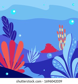 Abstract sea underwater background with copy space for text. Merine ocean life. Vector illustration of undersea life