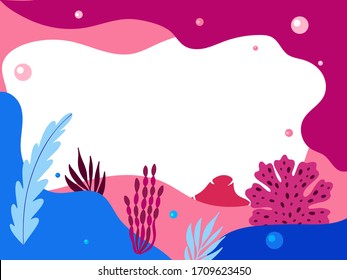 Abstract sea underwater background with copy space for text. Merine ocean life. Vector illustration of undersea life