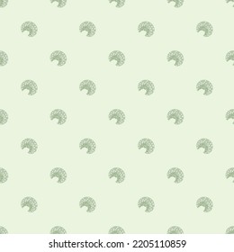 Abstract sea urchin shell seamless vector pattern. Simple light green background with spiny marine vertebrate animal. Geometric ocean creature backdrop. Repeat for sea food, sushi, eating concept