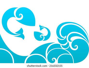 Resumen de formas de olas y peces con espacio para copiar.