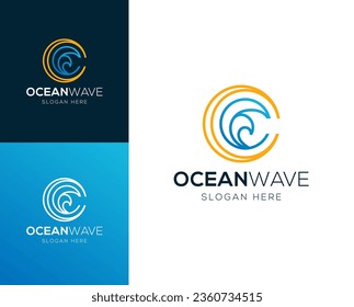 Resumen Ola marina, Océano, ilustración vectorial de diseño de logotipo