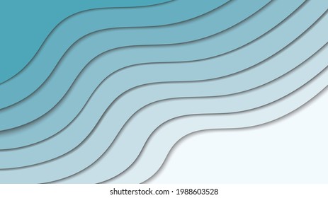 Abstract sea waves background with blue and white color paper cut shapes.  3D abstract paper art illustration, design layout for business presentations, flyers, posters, prints, decoration, brochure.
