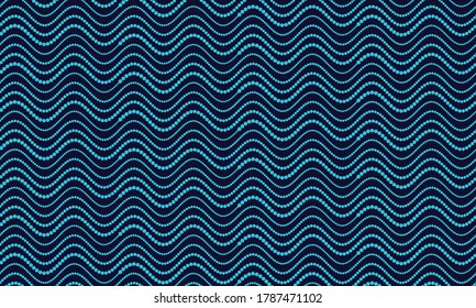 abstract sea waves background with lines in halftone blue dots
