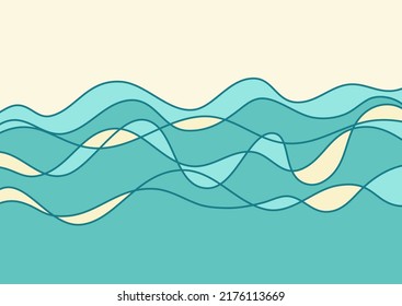Abstract sea waves outline vector graphic poster illustration. Sea ocean blue waves background for text