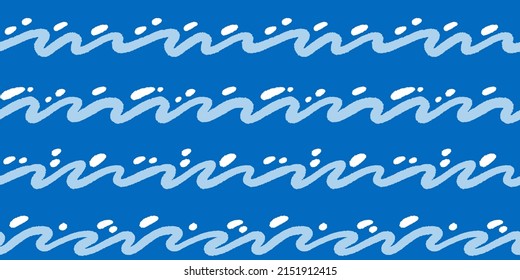 Abstract sea waves seamless pattern. Blue and white nautical background with water splashes in the ocean.