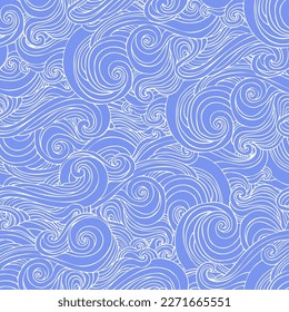 Abstract sea waves seamless pattern. Curly wavy doodle background. Graphic water flow illustration with ocean waves for surface design, textile, fabric, print, wallpaper. Vector art