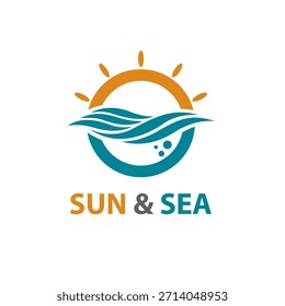 abstrakte Meereswellen und Sonnensymbol einzeln auf weißem Hintergrund