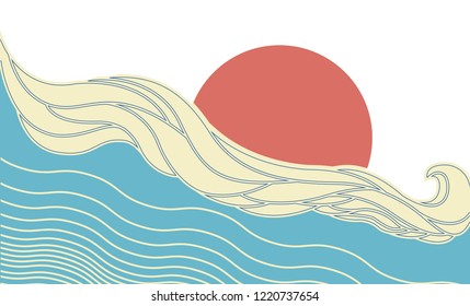 Abstract sea waves and sun .Vector background