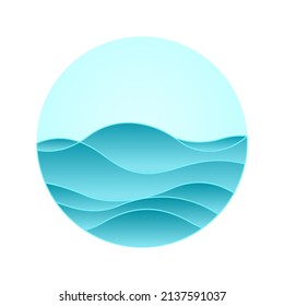 Abstract sea waves with turquoise gradient in circle . Vector illustration on white background 