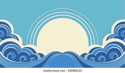 Abstract sea waves. Vector illustration of sea landscape background