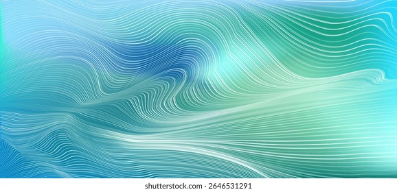 Ilustração vetorial de ondas marítimas abstratas com linhas dinâmicas criando superfície oceânica tranquila. Gráficos marinhos limpos para temas de viagem, conceito de água para design ambiental. Oceano ou ondas do mar.